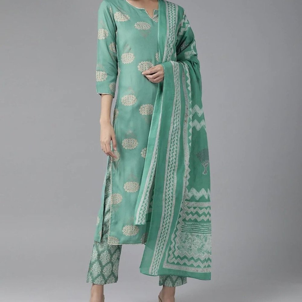 Sea Green Straight Kurta And Dupatta Set 3 pcs Indian wear salwar kameez